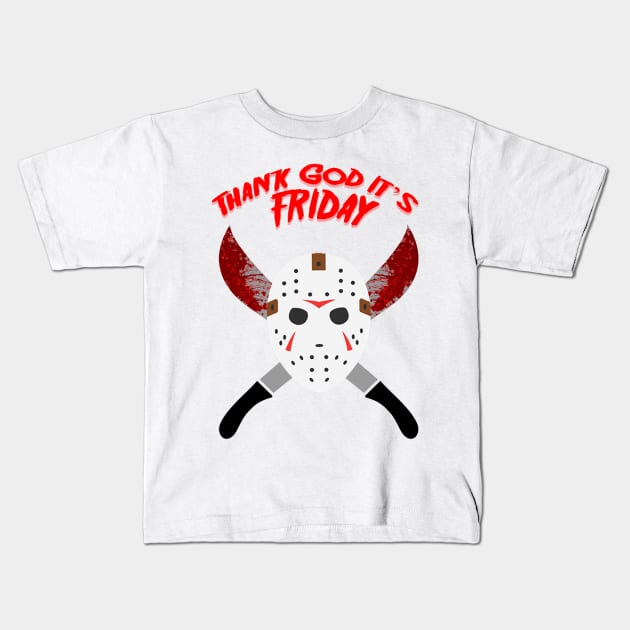 Jason VoOrhees Thank God Its Friday INK Kids T-Shirt by mightbelucifer